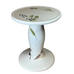 Vintage Bath & Body Works Ceramic Pedestal Candle Holder w/Flowers birds 1999